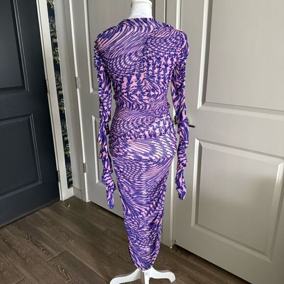 Mugler Purple and Pink Star Mesh Midi Dress Size FR 40 US L - Picture 2 of 9